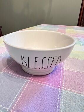 Rae Dunn White Ceramic 'Blessed' Bowl with Black Lettering